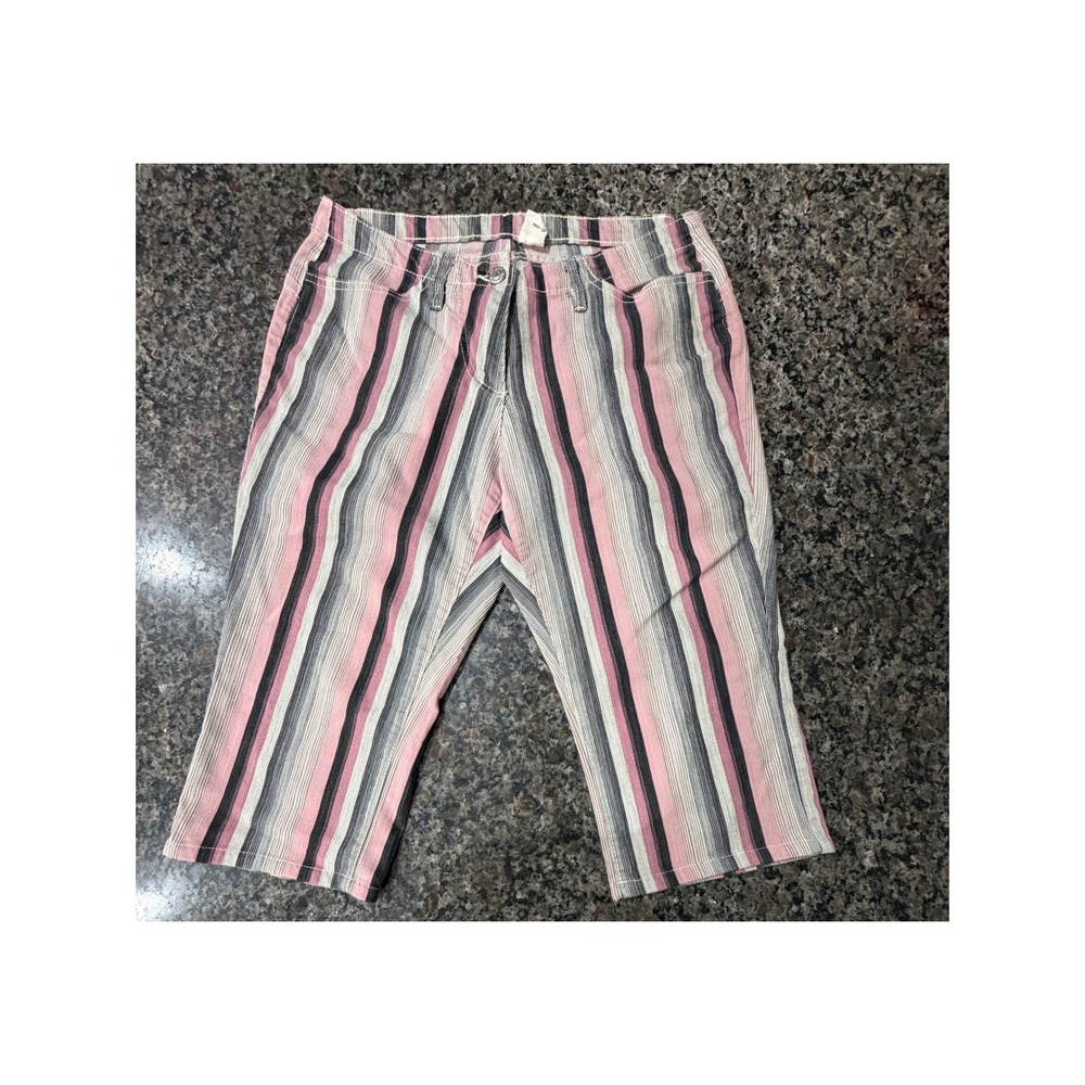 Arizona Jean Co Women 9 Pink Grey Striped Denim Cropped Pants Y2K Capri Cotton
